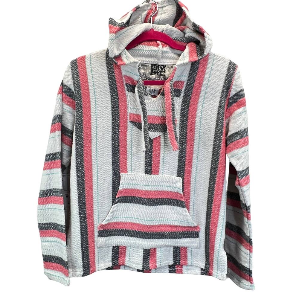 Original Senor Lopez Drug Rug Womens S Drug Rug Striped Hoodie Serape Baja Aztec